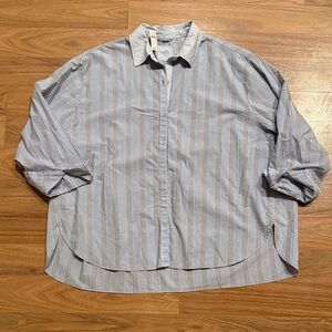 Aerie Oversized Blue Button-Up Striped Shirt